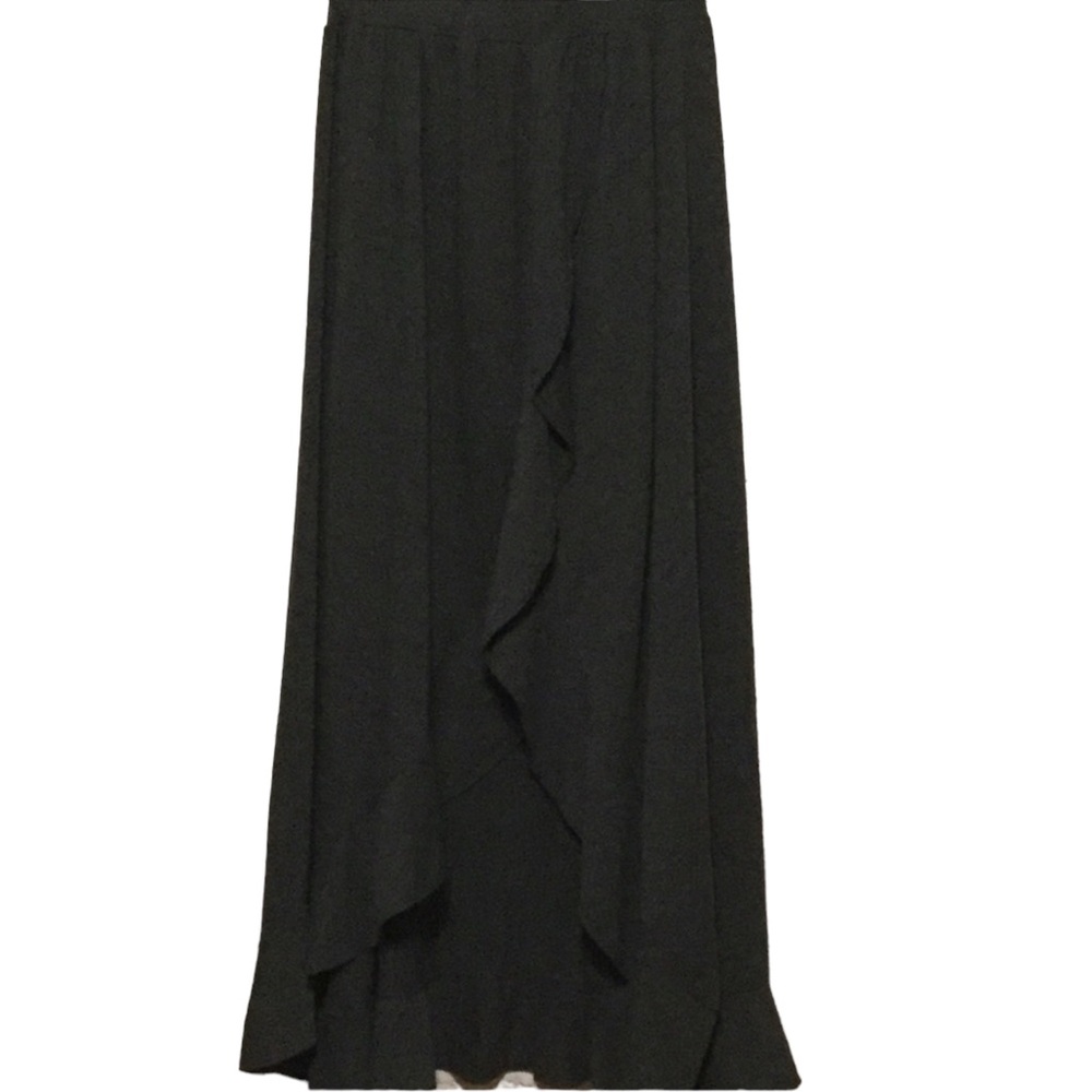 THYME AND HONEY sz Small Skirt Maxi Length Ruffle Trim Dark Gray - Picture 2 of 6